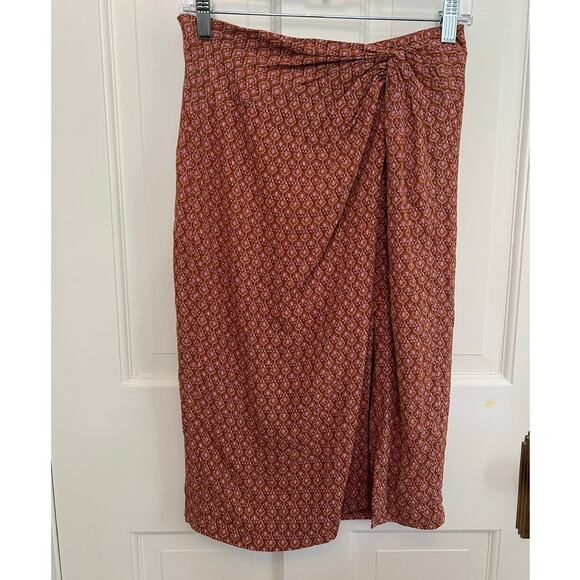Ann Taylor Dresses & Skirts - Ann Taylor Sarong Style Wrap Midi Skirt Rust Orange Print Knot Waist Women's 2P